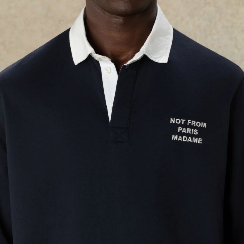 Drôle De Monsieur Slogan Longsleeve Polo Navy