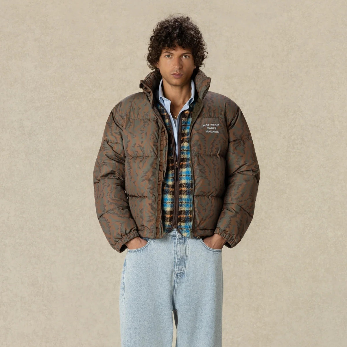 Drôle De Monsieur Slogan Moiré Puffer Donker Groen