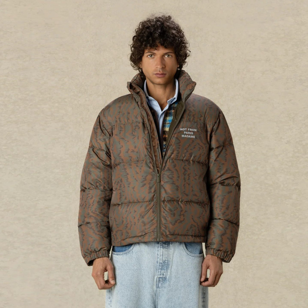 Drôle De Monsieur Slogan Moiré Puffer Donker Groen