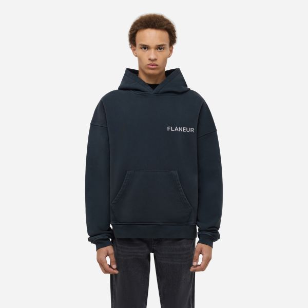 Flâneur Double Logo Washed Hoodie Zwart