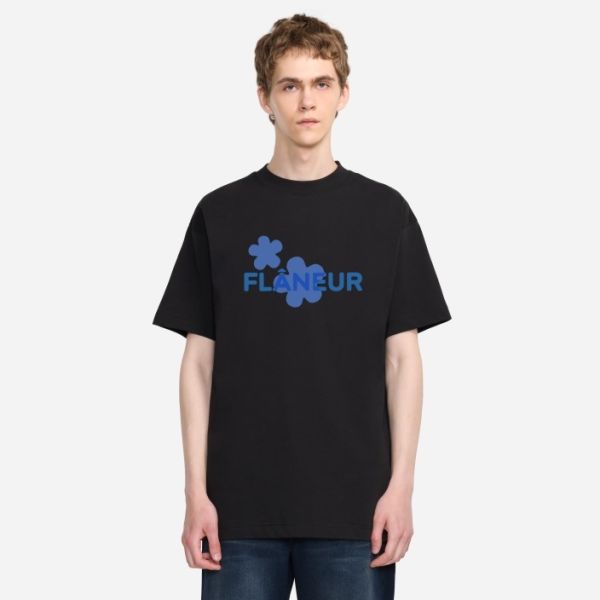 Flâneur Organic Flower T-shirt Zwart/Blauw
