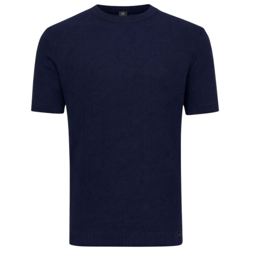 Genti Round Knitted Structured T-shirt Navy