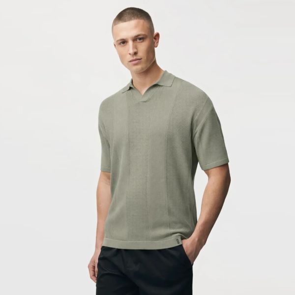 Genti Striped No Buttons Polo Bruin