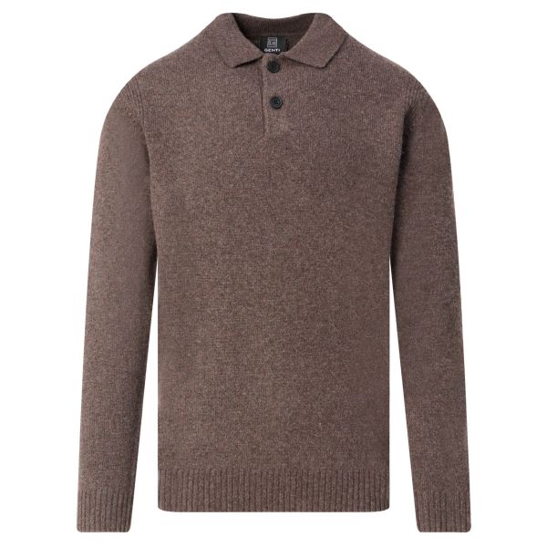 Genti Textured Longsleeve Polo Donker Bruin