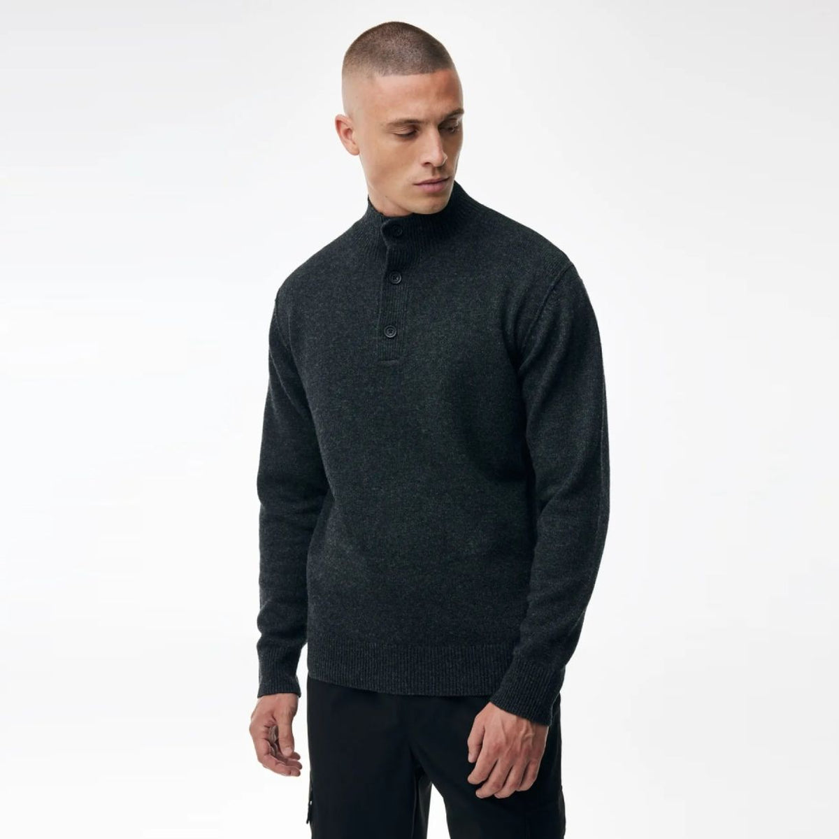 Genti Turtle 3 Buttons Sweater Antraciet