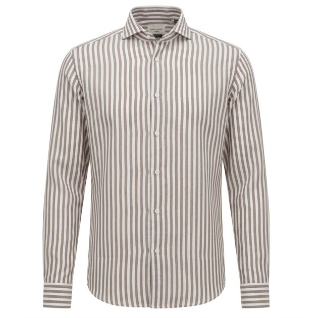Gentiluomo Striped Scampia Fashion Fit Overhemd Wit/Bruin