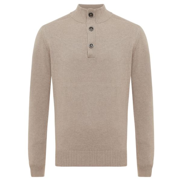 Gentiluomo Turtle Button Zip Sweater Beige