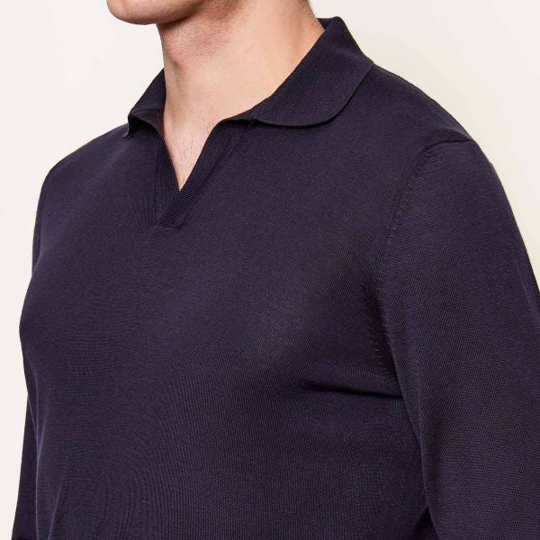 Gran Sasso Merino Longsleeve Polo Navy