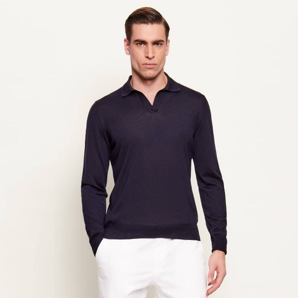 Gran Sasso Merino Longsleeve Polo Navy