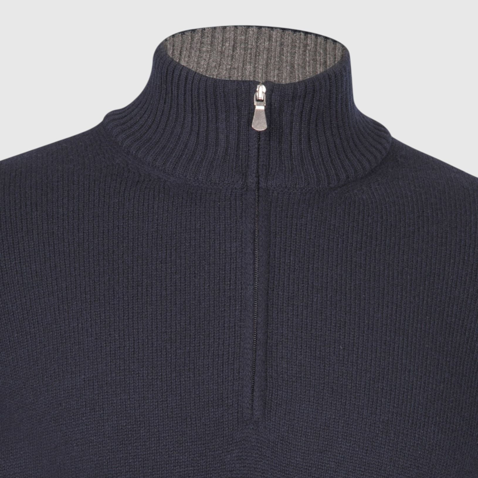 Gran Sasso Knitted Mock Zip Sweater Navy
