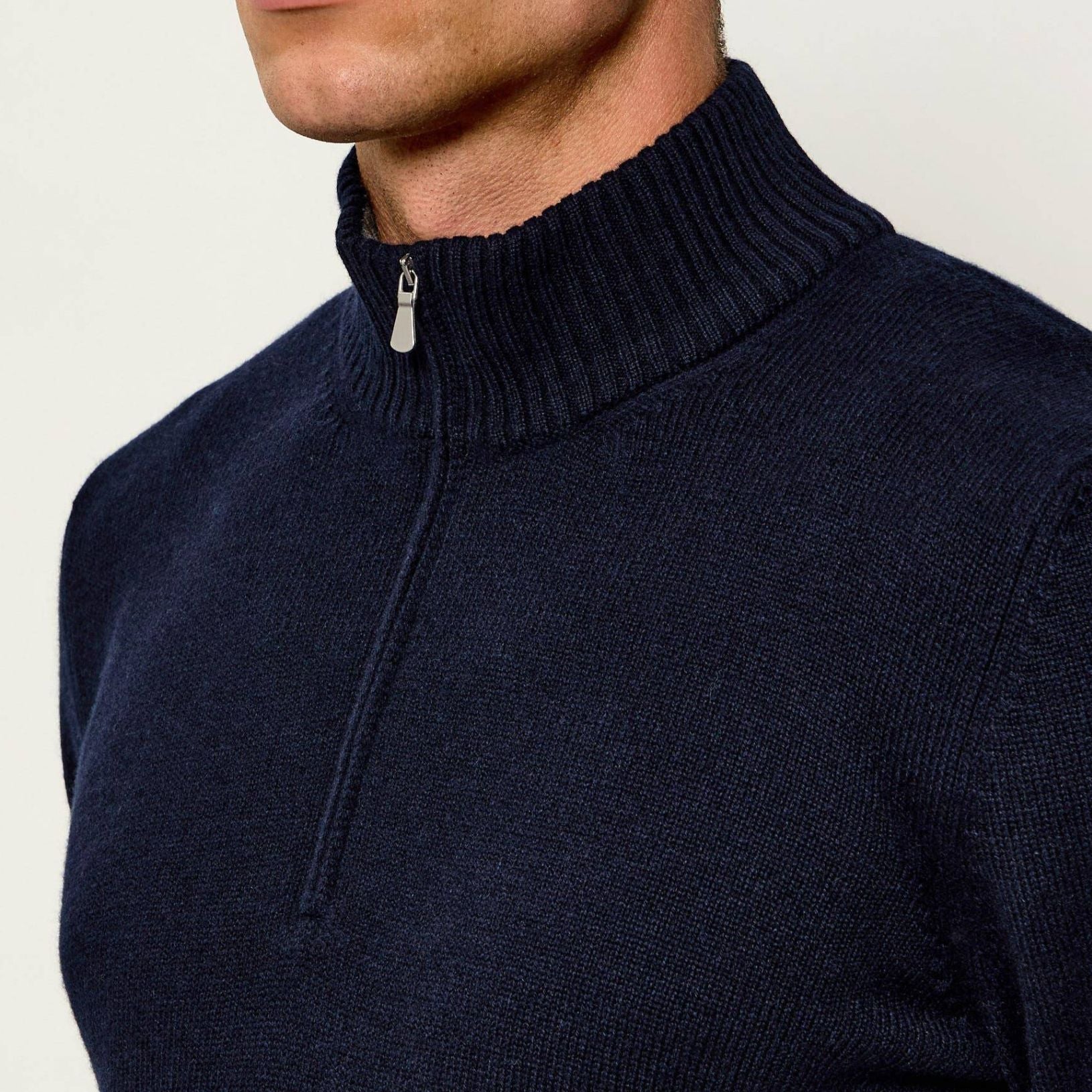 Gran Sasso Knitted Mock Zip Sweater Navy