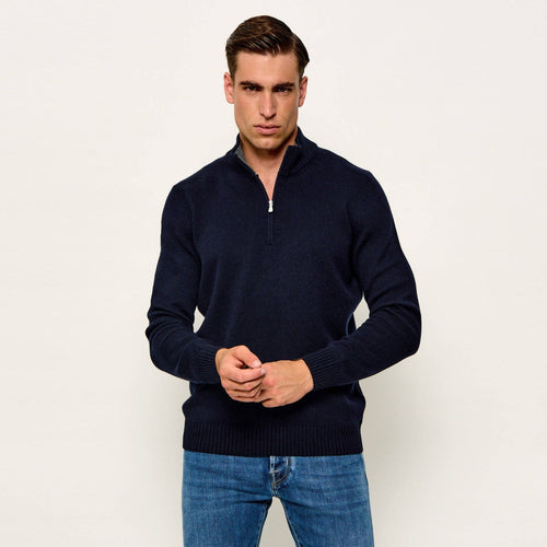 Gran Sasso Knitted Mock Zip Sweater Navy