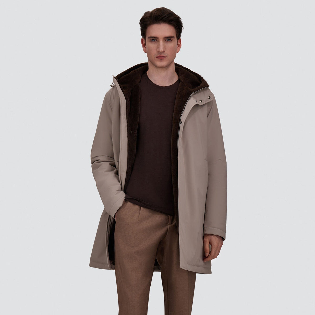 Herno Twill Fur Parka Grijs