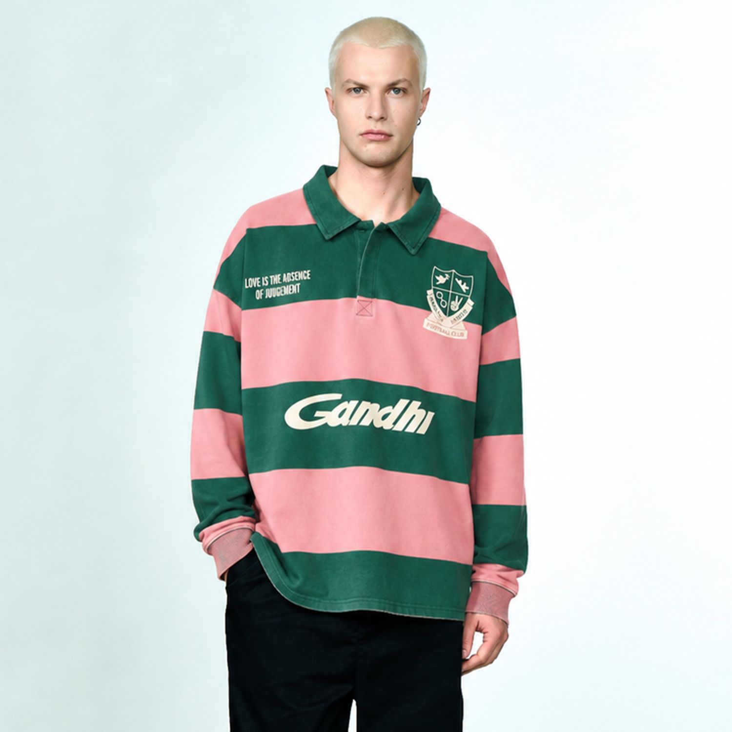 Hopeium Football Gandhi Longsleeve Polo Donker Groen/Roze