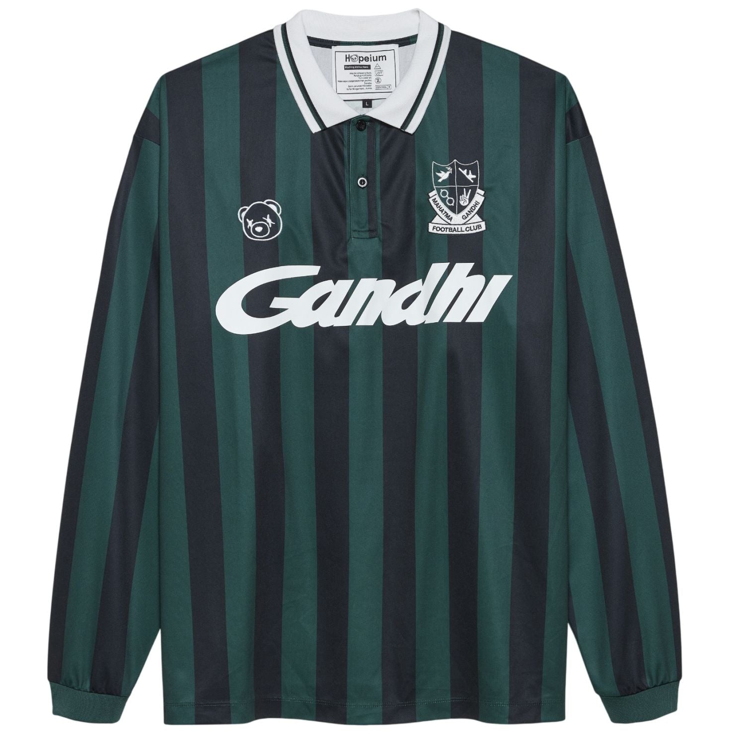 Hopeium Football Striped Longsleeve Polo Donker Groen/Navy