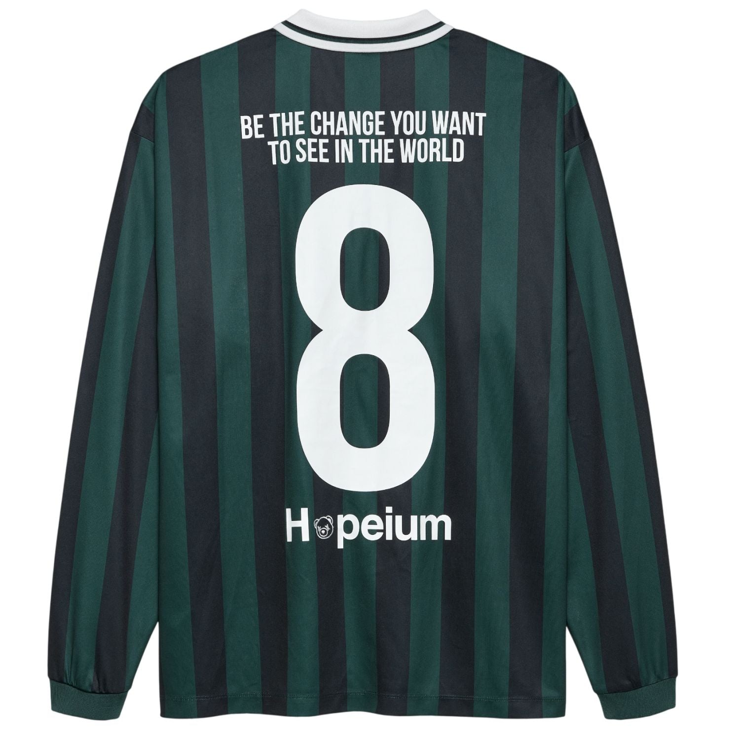 Hopeium Football Striped Longsleeve Polo Donker Groen/Navy