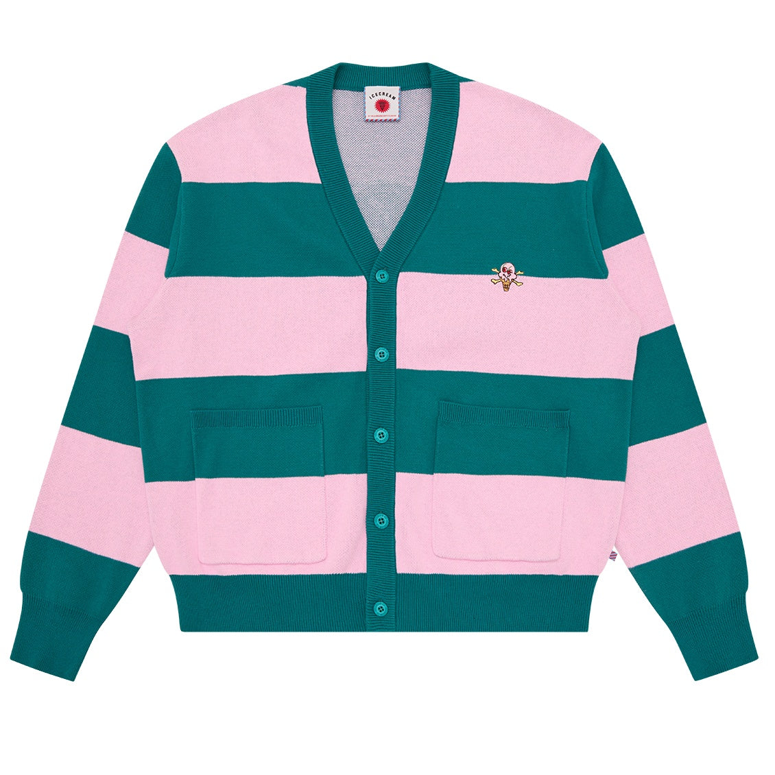 Icecream Cones & Bones Striped Knitted Cardigan Roze/Groen
