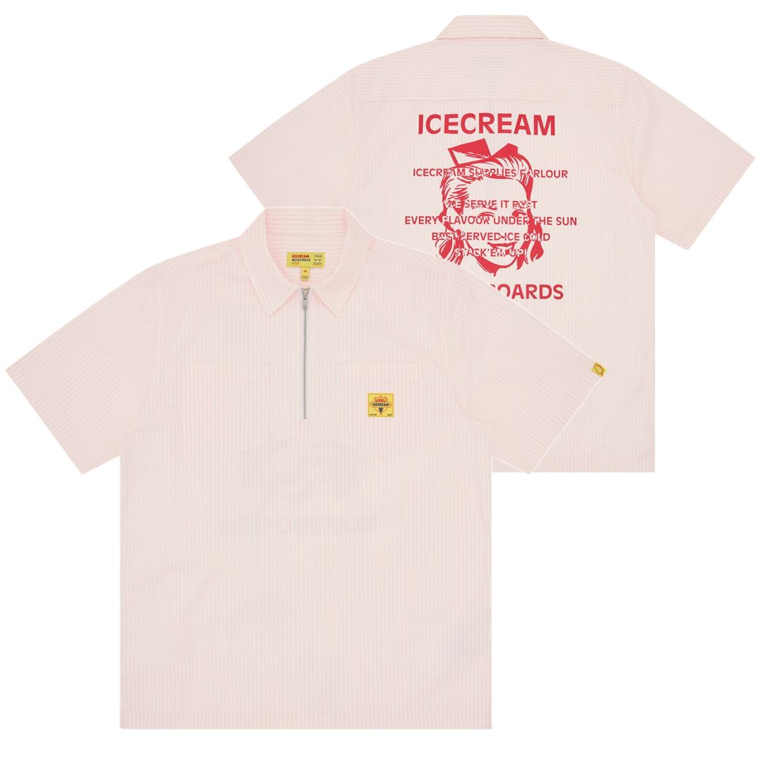 Icecream Waitress Quarter Zip Work Overhemd Roze