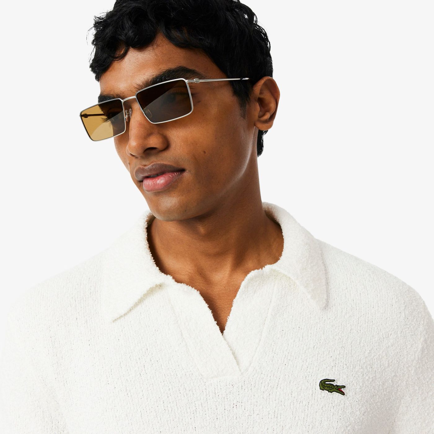 Lacoste Bouclé Knit Polo Off White