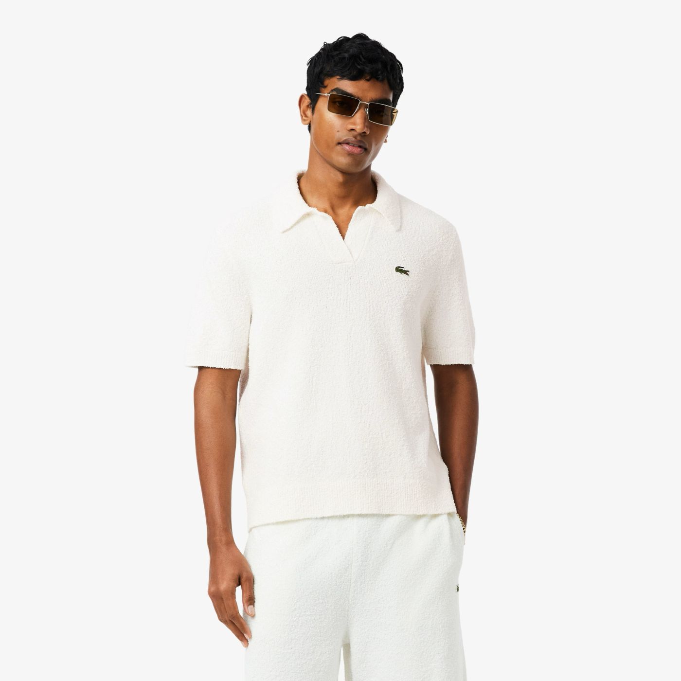 Lacoste Bouclé Knit Polo Off White