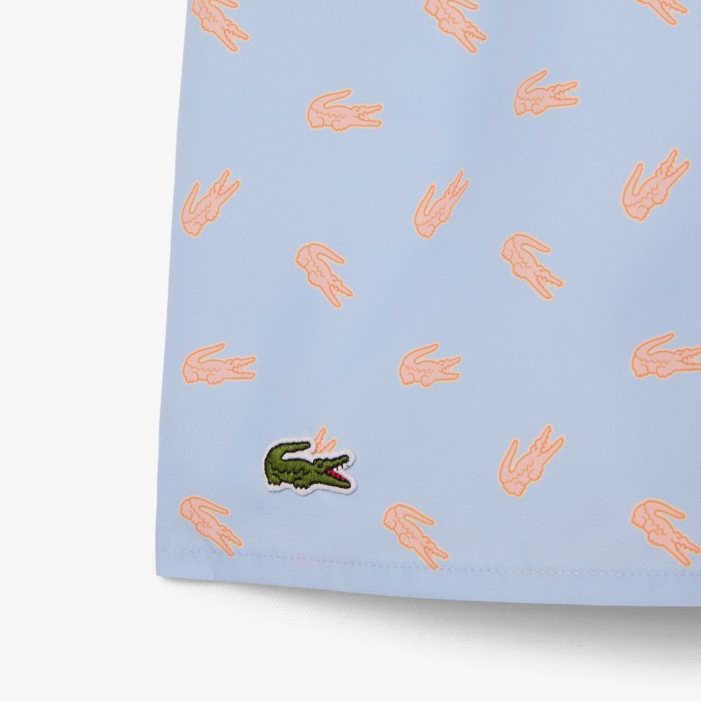 Lacoste Crocodile Print Zwembroek Licht Blauw