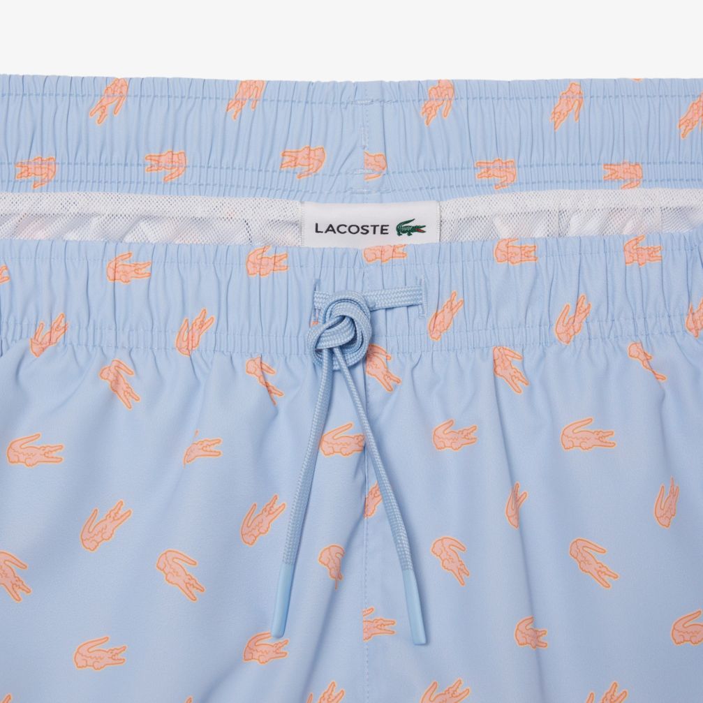 Lacoste Crocodile Print Zwembroek Licht Blauw