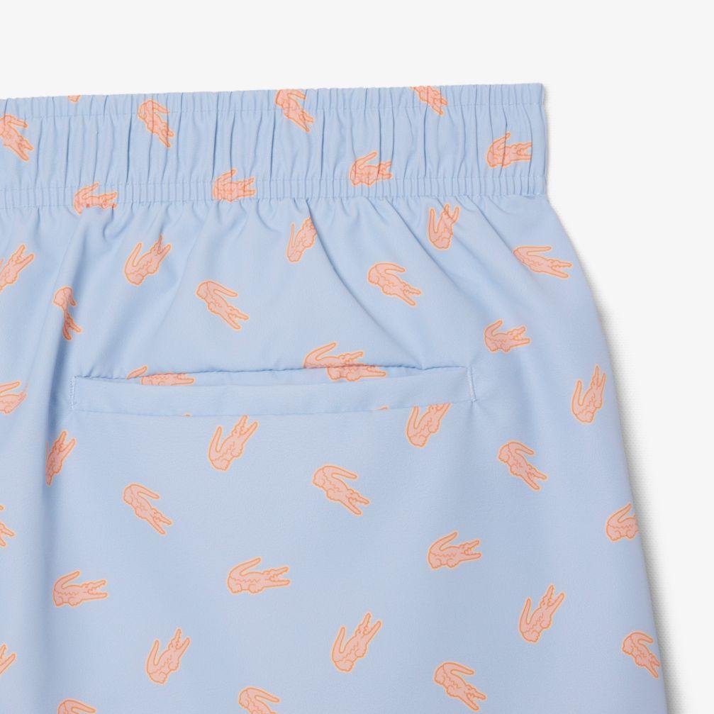 Lacoste Crocodile Print Zwembroek Licht Blauw