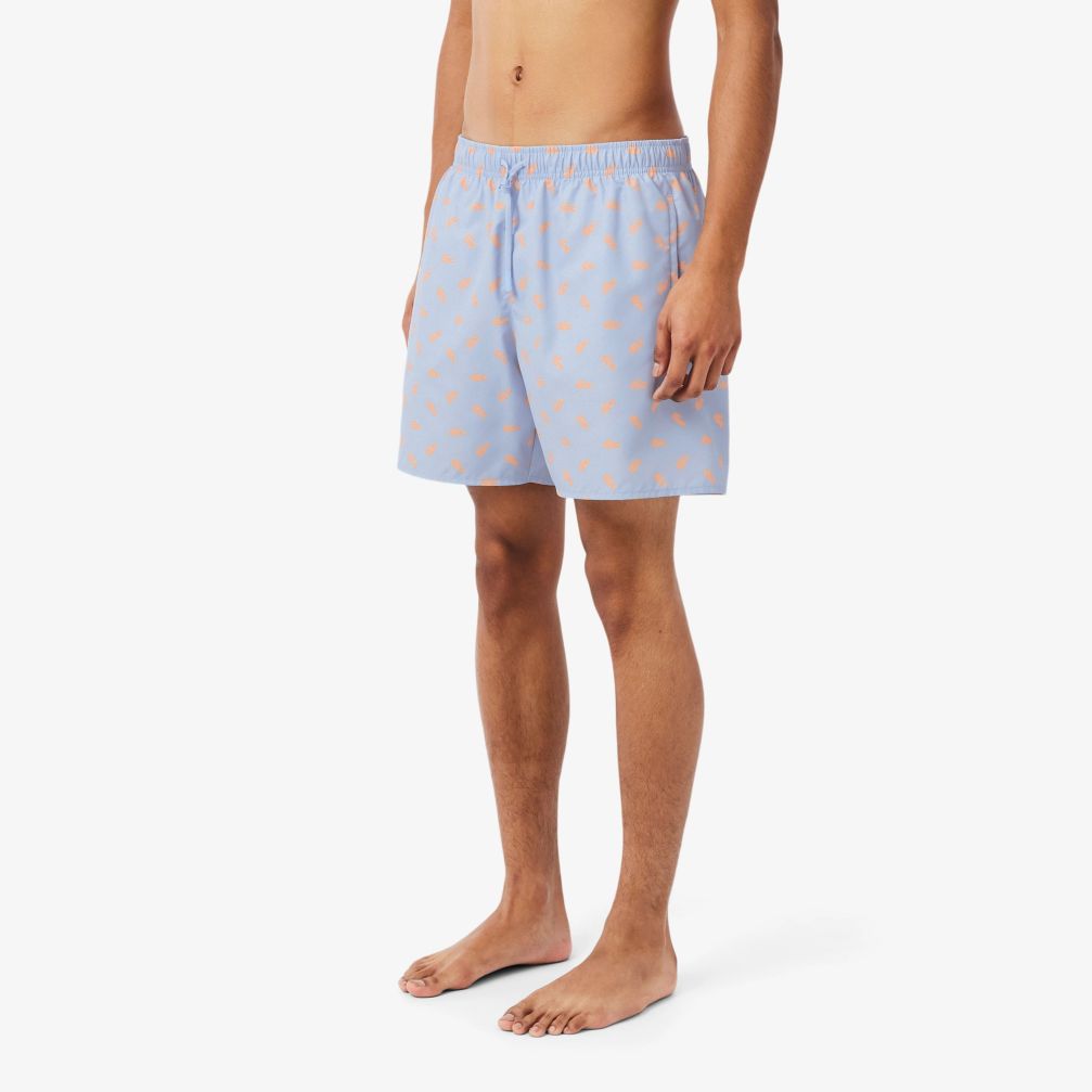 Lacoste Crocodile Print Zwembroek Licht Blauw