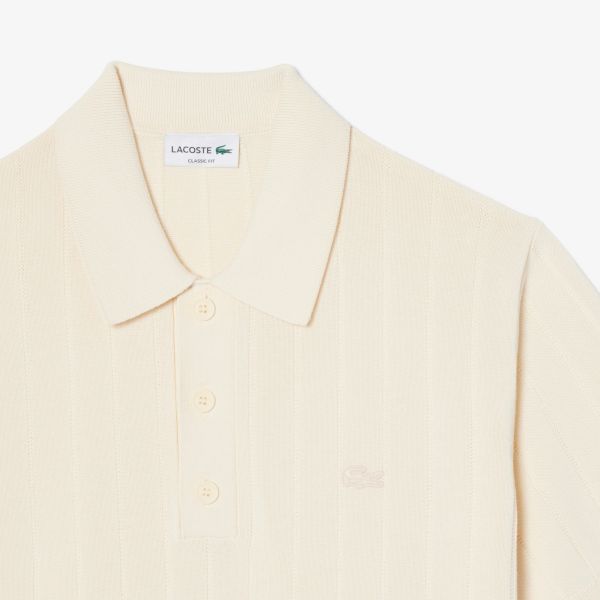 Lacoste Fluid Ribbed Knit Polo Off White