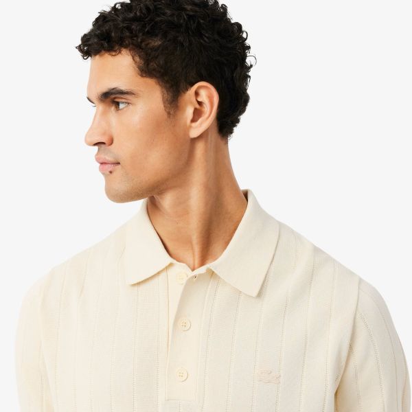 Lacoste Fluid Ribbed Knit Polo Off White