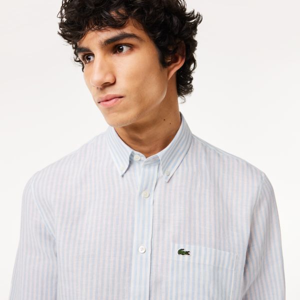 Lacoste Overhemd Licht Blauw/Wit