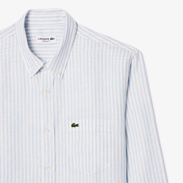 Lacoste Overhemd Licht Blauw/Wit