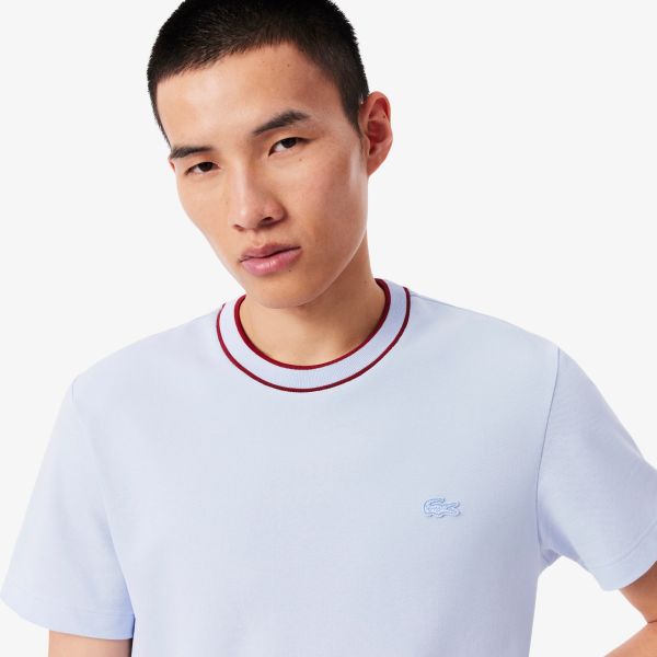 Lacoste Stretch Pique Striped Collar T-shirt Licht Blauw
