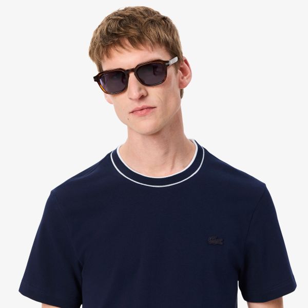 Lacoste Stretch Pique Striped Collar T-shirt Navy