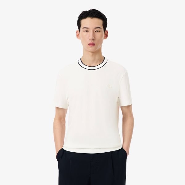 Lacoste Stretch Pique Striped Collar T-shirt Off White