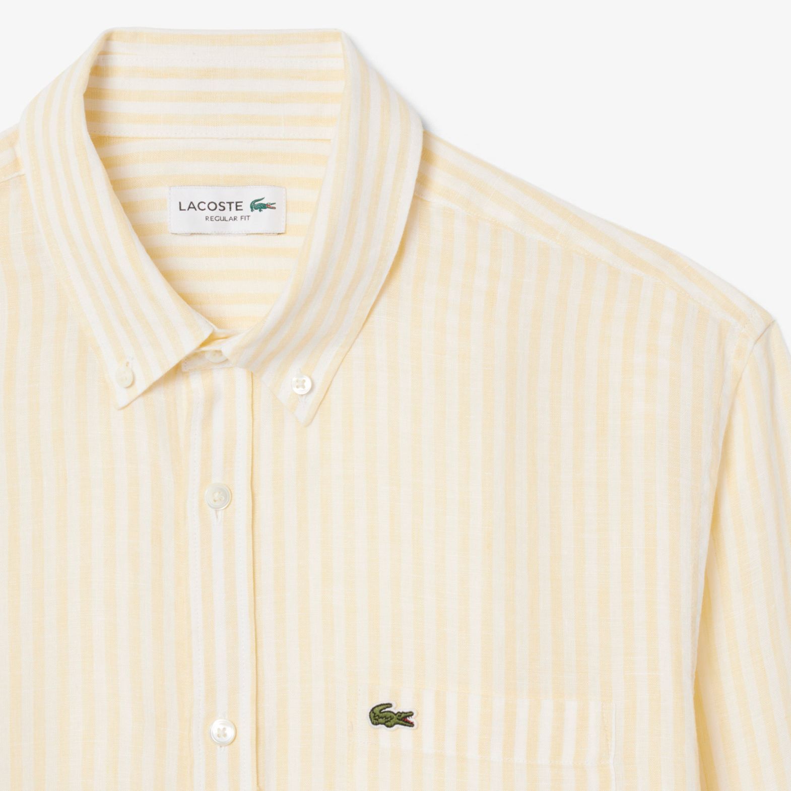 Lacoste Striped Linen Overhemd Geel/Wit