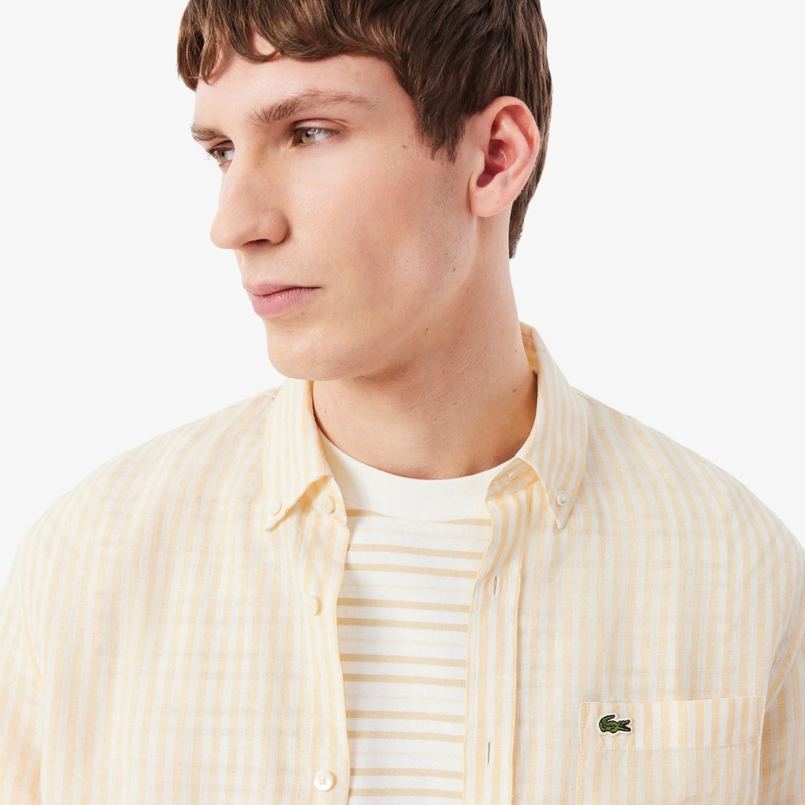 Lacoste Striped Linen Overhemd Geel/Wit