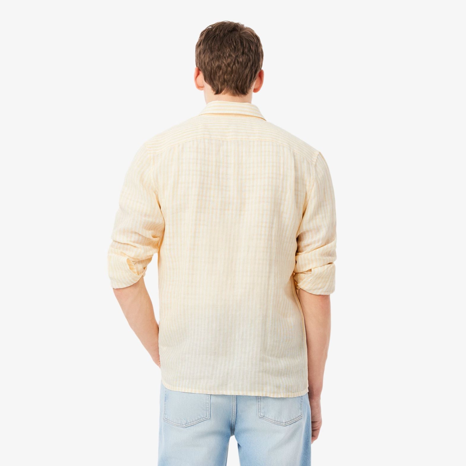 Lacoste Striped Linen Overhemd Geel/Wit