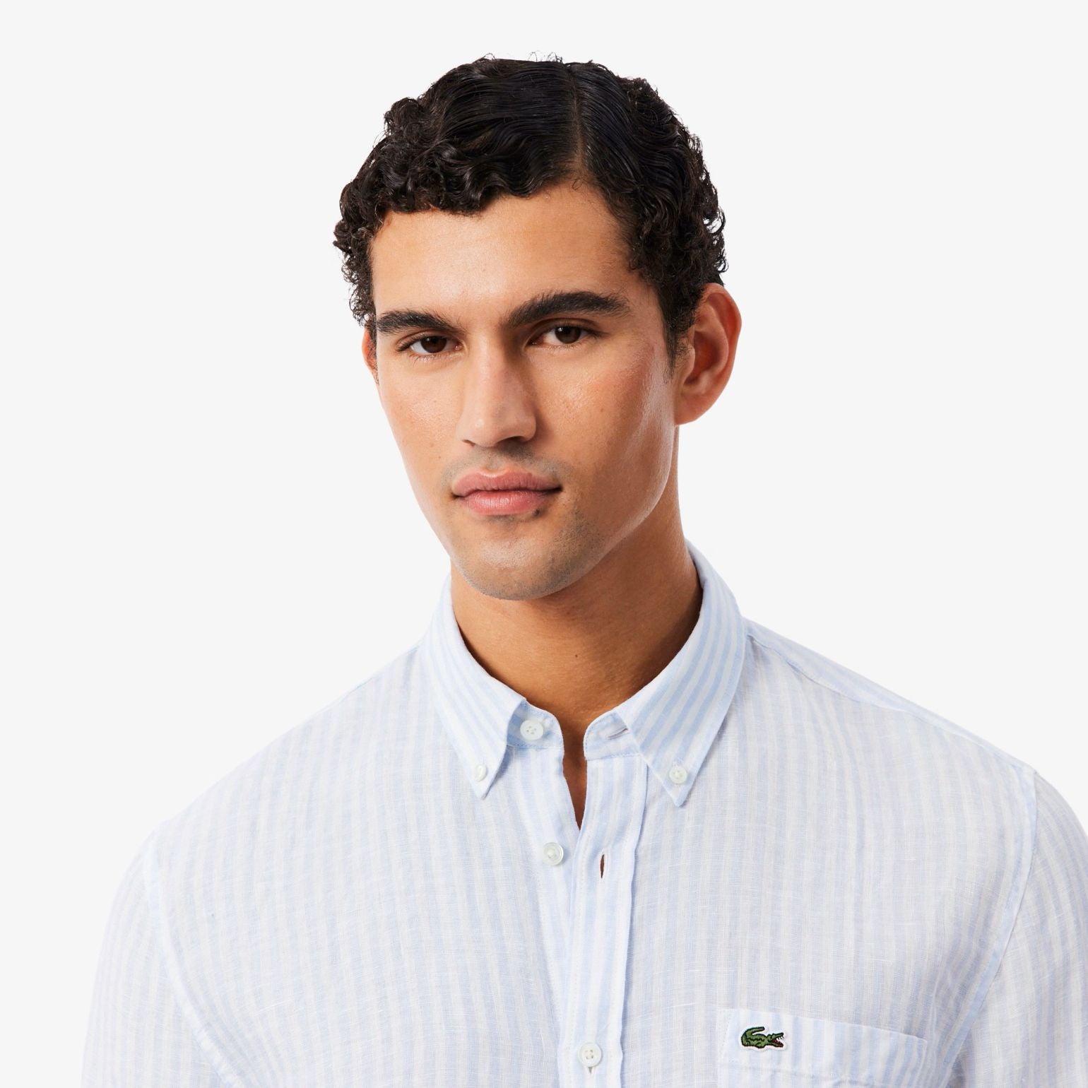 Lacoste Striped Linen Overhemd Licht Blauw/Wit