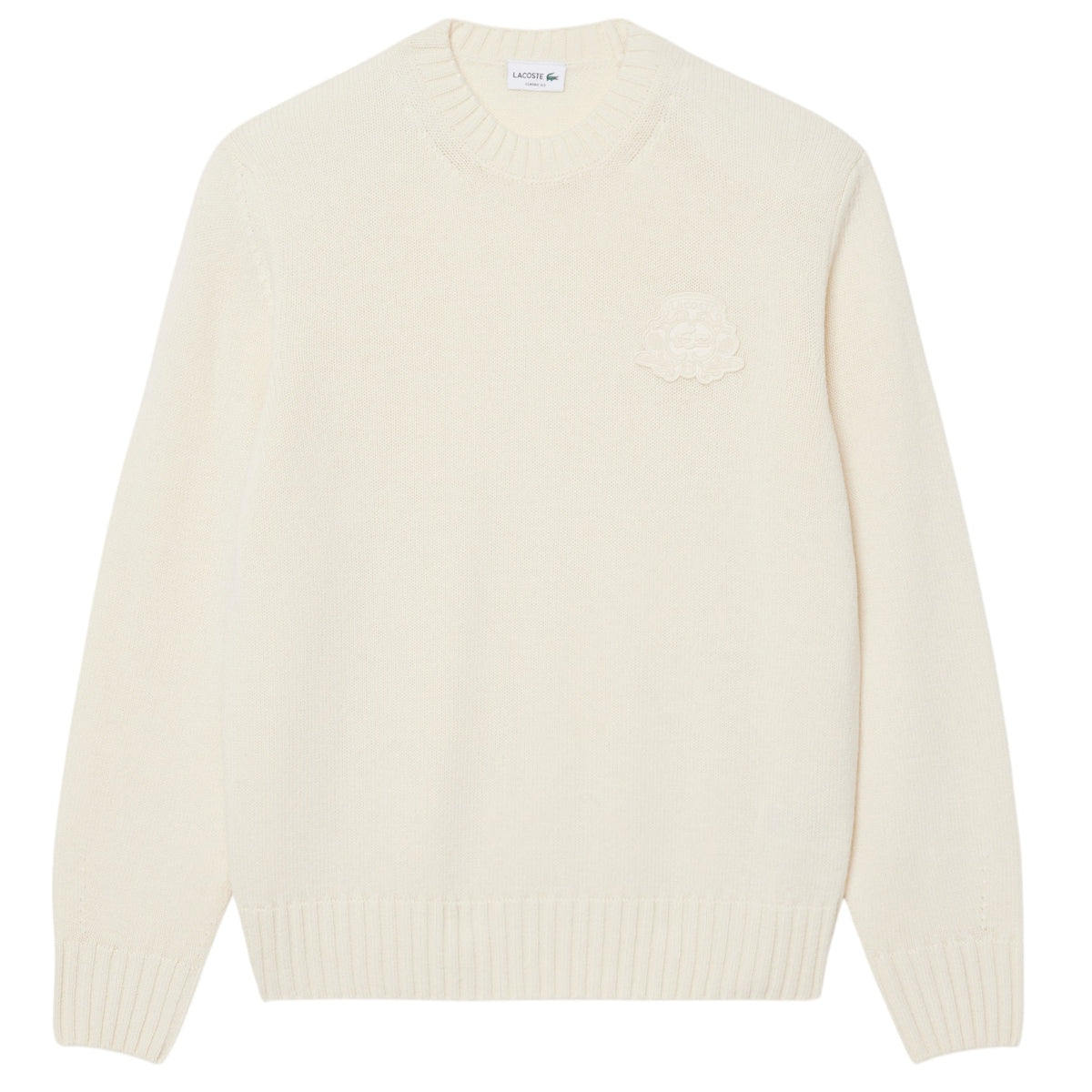 Lacoste Embroidered Shield Wool Sweater Off White