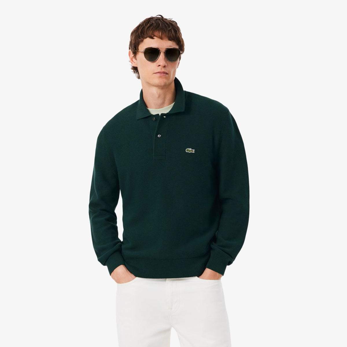 Lacoste Knitted Longsleeve Polo Donker Groen