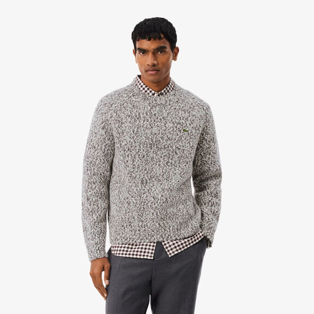 Lacoste Mercerized Knit Wool Sweater Off White/Bruin