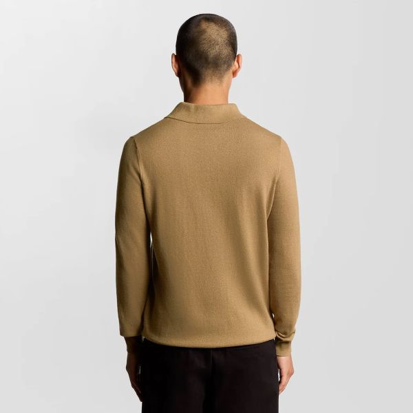 Lyle & Scott Cotton Merino Knitted Longsleeve Polo Bruin