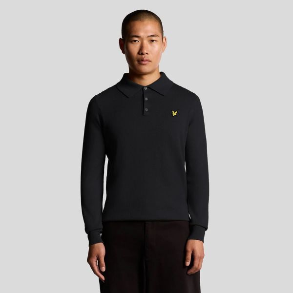 Lyle & Scott Cotton Merino Knitted Longsleeve Polo Navy
