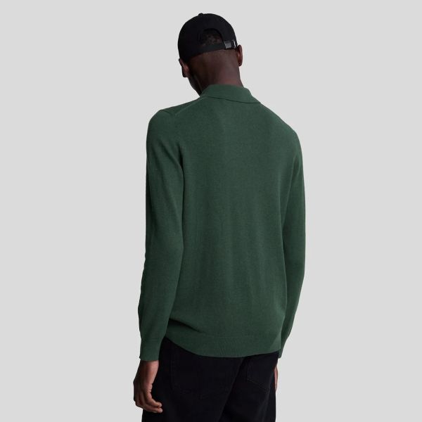 Lyle & Scott Cotton Merino Knitted Longsleeve Polo Donker Groen