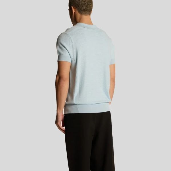 Lyle & Scott Herringbone Knitted Polo Licht Blauw