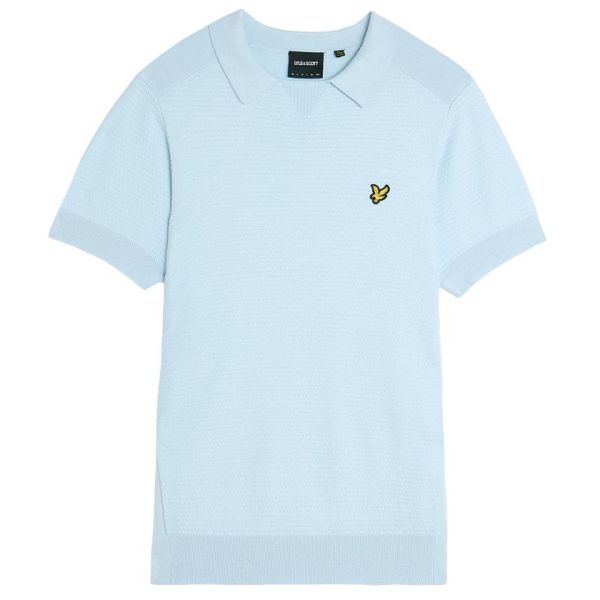 Lyle & Scott Herringbone Knitted Polo Licht Blauw