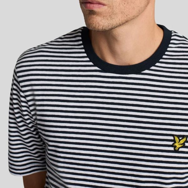 Lyle & Scott Linen Blend Breton T-shirt Navy/Wit
