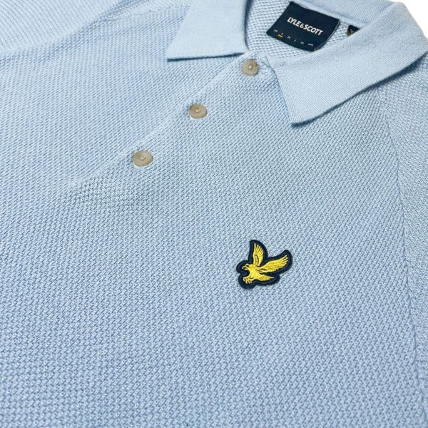 Lyle & Scott Linen Blend Knitted Polo Licht Blauw