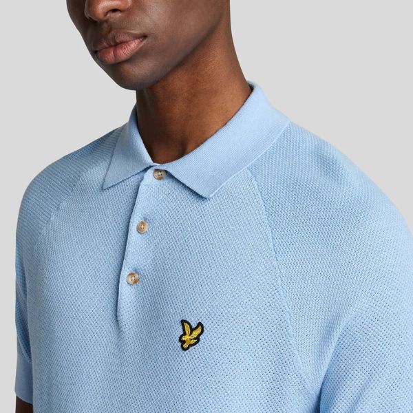 Lyle & Scott Linen Blend Knitted Polo Licht Blauw